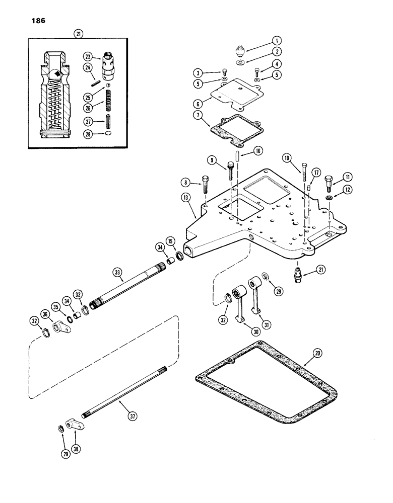 Схема запчастей Case IH 870 - (186) - GEAR SHIFT MECHANISM, COVERS AND RELIEF VALVE, POWER SHIFT (06) - POWER TRAIN