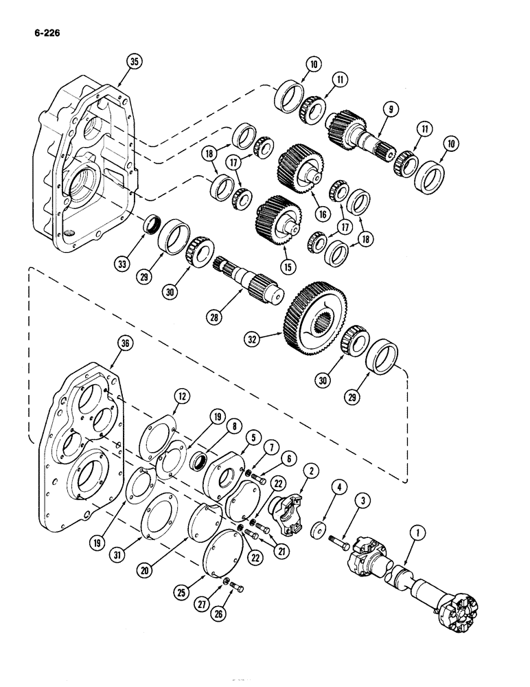 Схема запчастей Case IH 4490 - (6-226) - PTO DROP BOX, INPUT, OUTPUT AND IDLERS (06) - POWER TRAIN