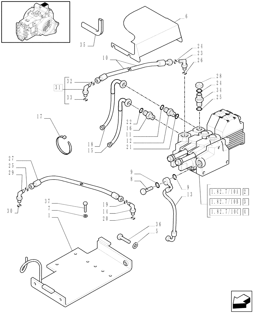 Схема запчастей Case IH PUMA 165 - (1.82.7/10) - (VAR.108-109-110) ELECTRONIC MID MOUNTED VALVES (07) - HYDRAULIC SYSTEM