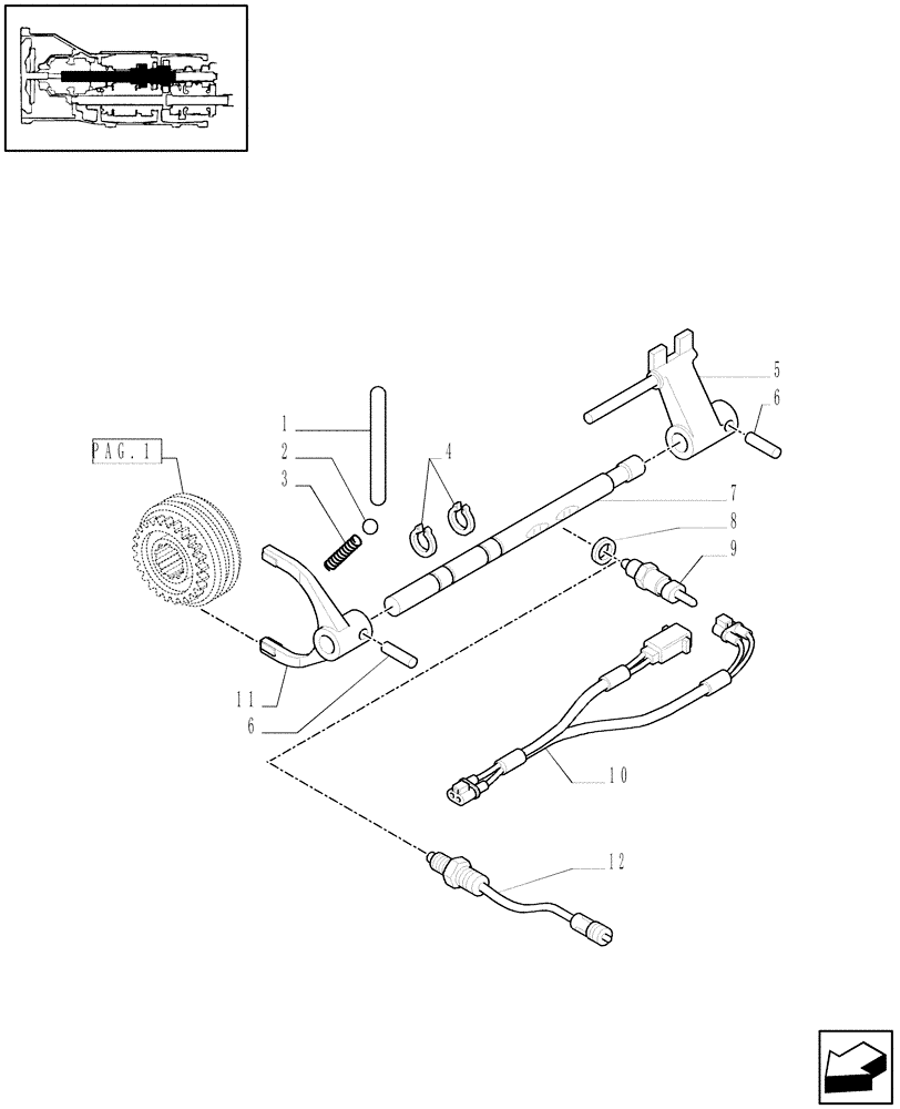 Схема запчастей Case IH JX1085C - (1.28.1/11[02]) - (VAR.118) 32X16 (30KM/H) TRANSM. W/MECHANICAL SPLITTER - FORK, ROD AND PAWL. (03) - TRANSMISSION