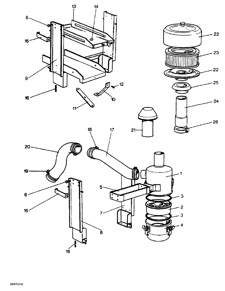 Схема запчастей Case IH 1210 - (2-04) - AIR CLEANER, PIPES AND SUPPORTS (02) - ENGINE