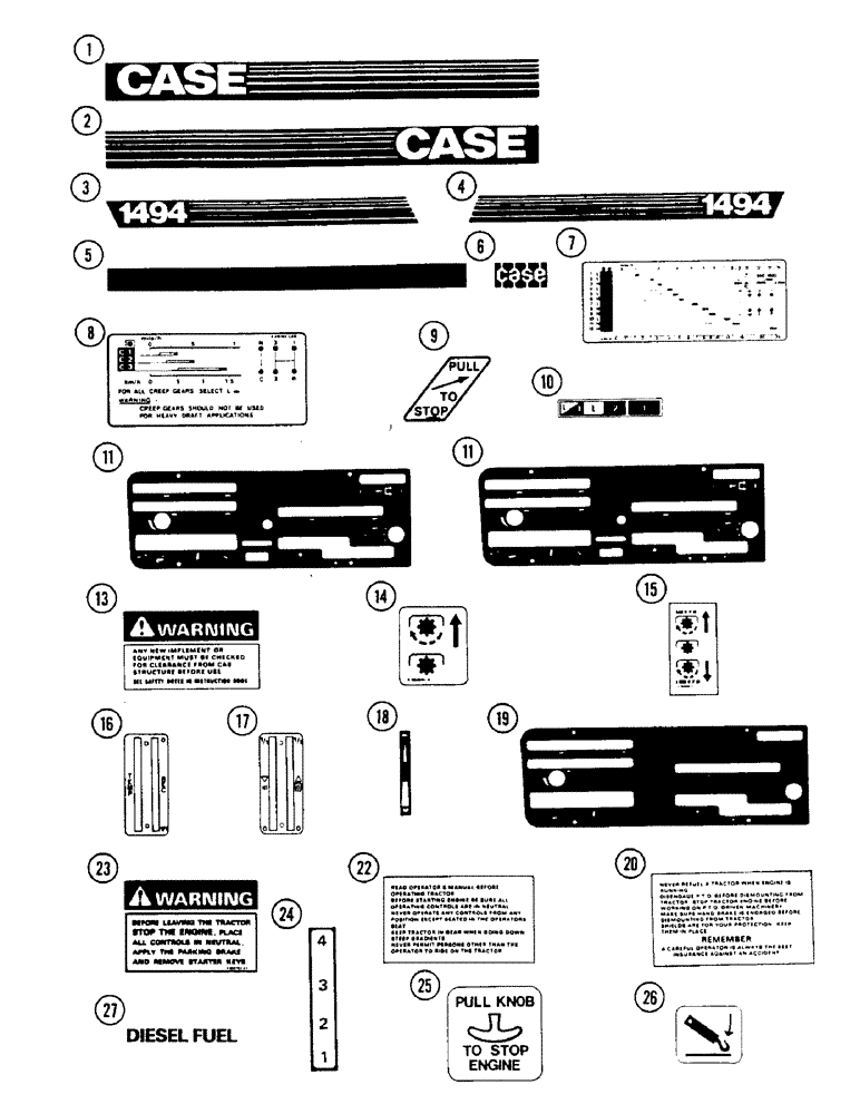 Схема запчастей Case IH 1494 - (9-434) - DECALS, TRACTORS WITH CAB, PRIOR TO P.I.N. 11518201 (09) - CHASSIS/ATTACHMENTS