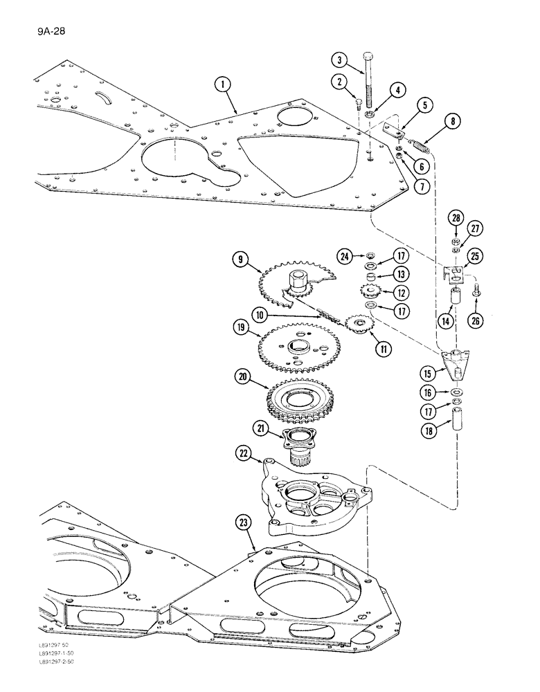 Схема запчастей Case IH 1844 - (9A-028) - SPROCKETS, IDLER ARM AND CAM FRONT (13) - PICKING SYSTEM