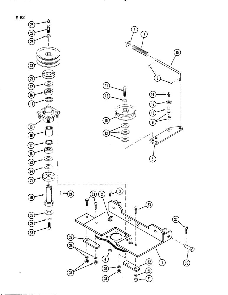 Схема запчастей Case IH 61MB - (9-062) - DRIVE PULLEY AND SPINDLE, 61MB MOWER (03) - CHASSIS/MOUNTED EQUIPMENT
