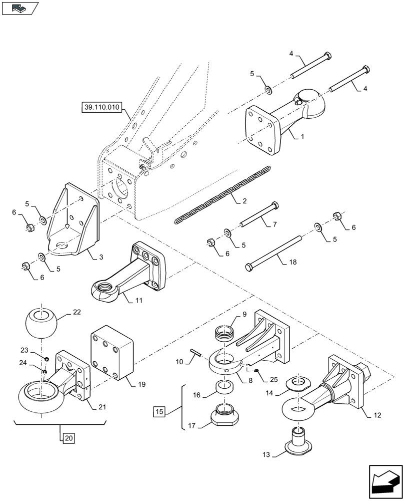 Схема запчастей Case IH LB424S - (39.110.050) - HITCH (39) - FRAMES AND BALLASTING