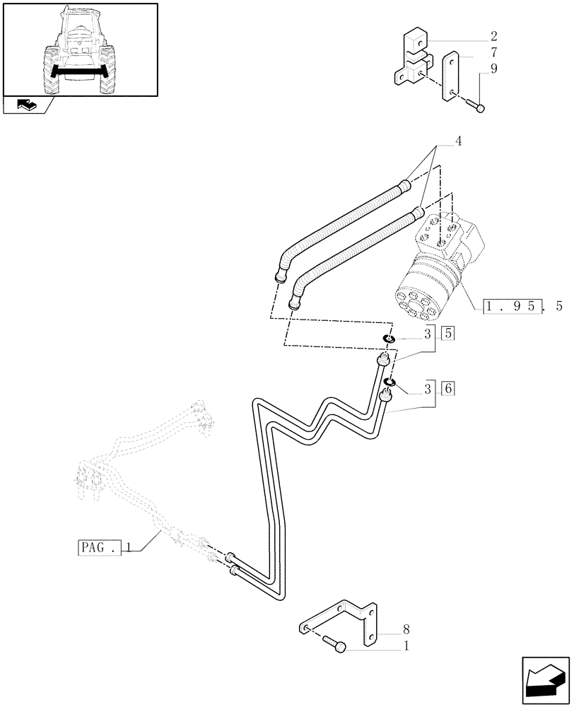 Схема запчастей Case IH PUMA 125 - (1.42.0[02]) - POWER STEERING DELIVERY AND RETURN PIPES (04) - FRONT AXLE & STEERING