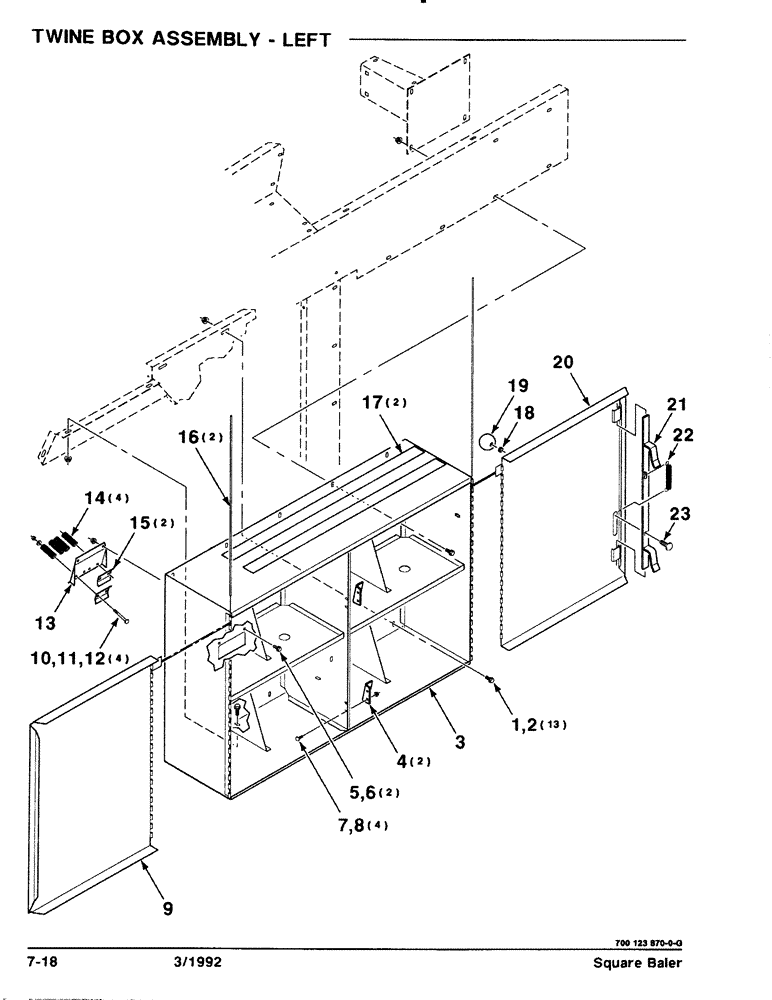 Схема запчастей Case IH 8570 - (7-18) - TWINE BOX ASSEMBLY, LEFT (12) - MAIN FRAME