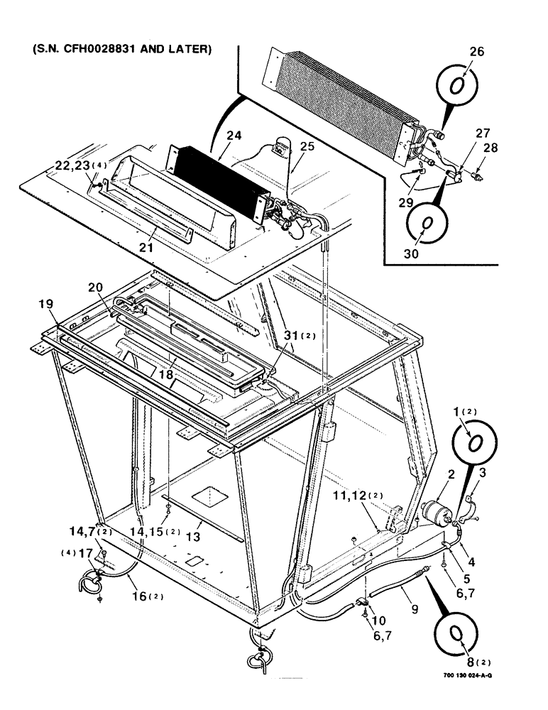 Схема запчастей Case IH 8830 - (7-48) - AIR CONDITIONER EVAPORATOR AND DRYER ASSEMBLY, SERIAL NUMBER CFH0028831 AND LATER (09) - CHASSIS