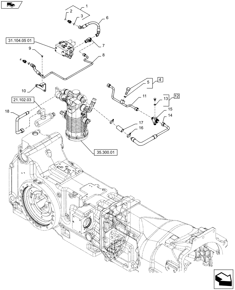 Схема запчастей Case IH PUMA 145 - (21.102.02[01]) - TRANSMISSION LUBRICATION LINES - C7113 (21) - TRANSMISSION