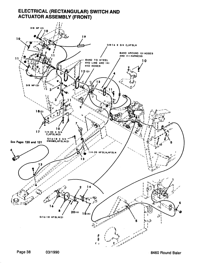 Схема запчастей Case IH 8460 - (038) - ELECTRICAL, RECTANGULAR, SWITCH AND ACTUATOR ASSEMBLY, FRONT (06) - ELECTRICAL
