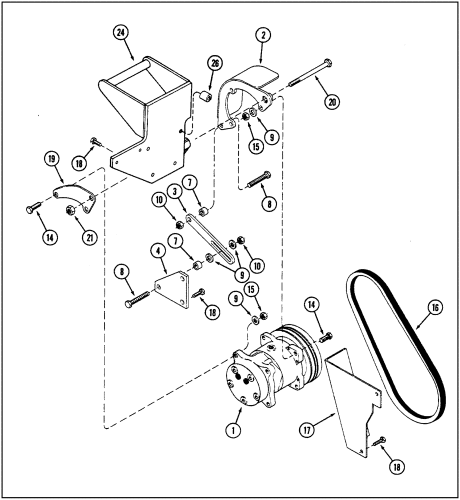 Схема запчастей Case IH 9250 - (9-121A) - AIR CONDITIONER, COMPRESSOR MOUNTING AND DRIVE, 9250 AND 9260 TRACTORS, P.I.N. JEE0031850 AND AFTER (09) - CHASSIS/ATTACHMENTS