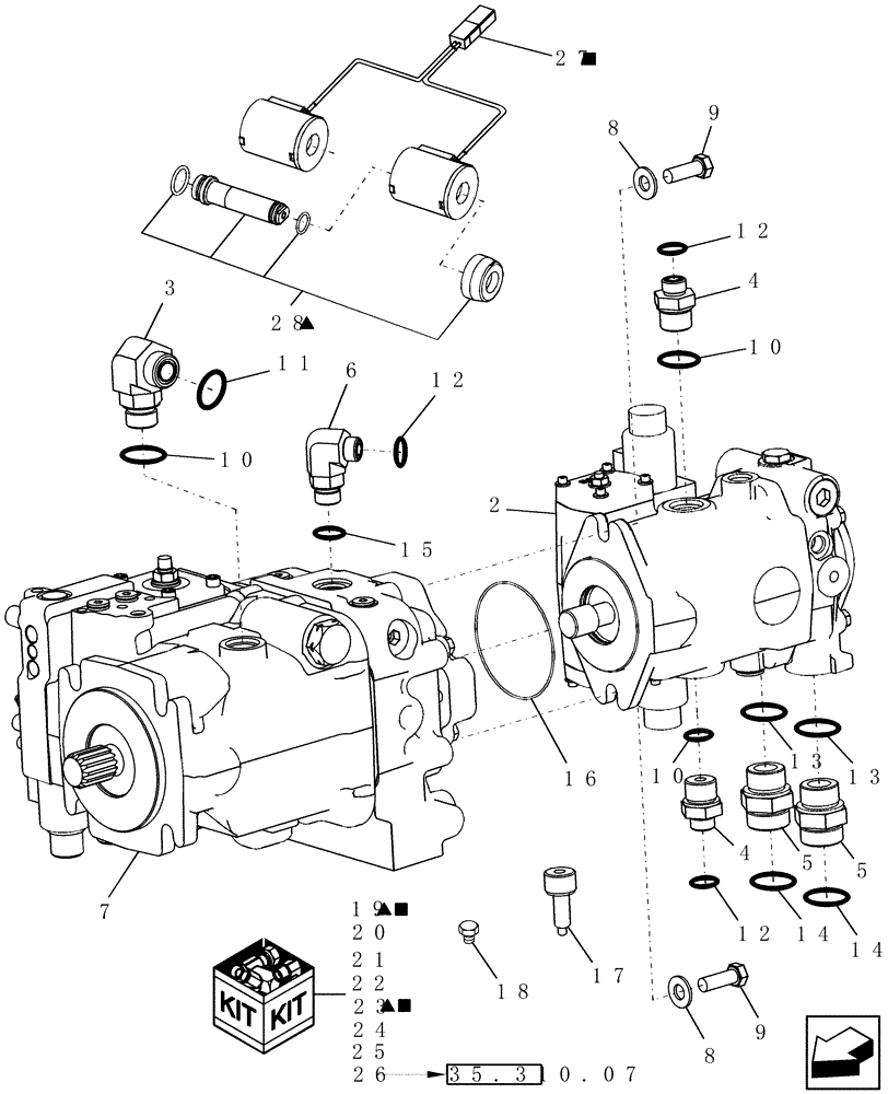Схема запчастей Case IH 8010 - (35.220.06) - PUMP, TANDEM HYDRO - ROTOR & HEADER FEEDER - PRIOR TO PIN HAJ202001 - 7010/8010 (35) - HYDRAULIC SYSTEMS