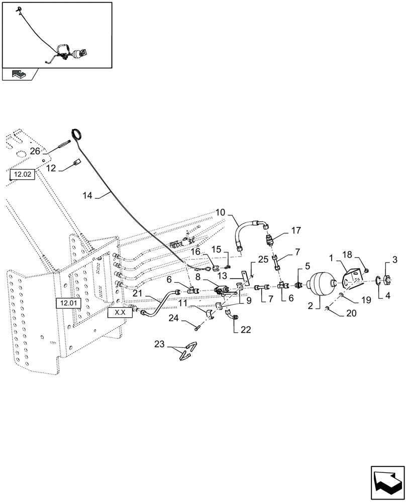 Схема запчастей Case IH LB433R - (07.03[02]) - EMERGENCY BRAKE SYSTEM, FRANCE - D700 (07) - HYDRAULIC SYSTEM
