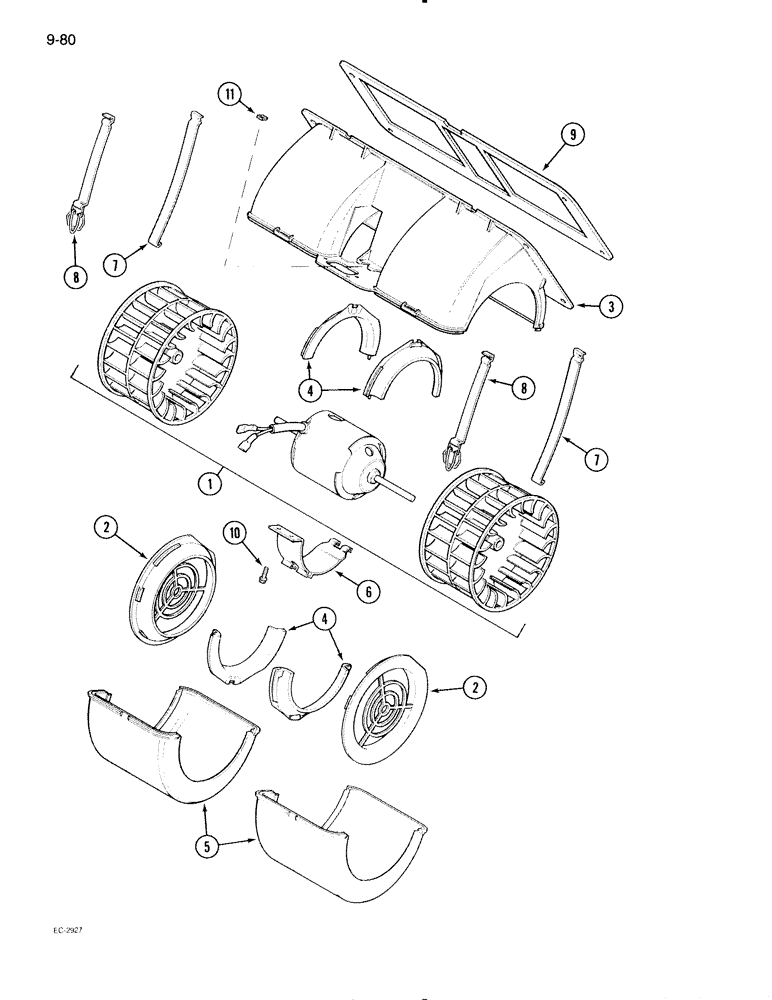 Схема запчастей Case IH 595 - (9-080) - CAB, BLOWER ASSEMBLY, BEHR (09) - CHASSIS/ATTACHMENTS
