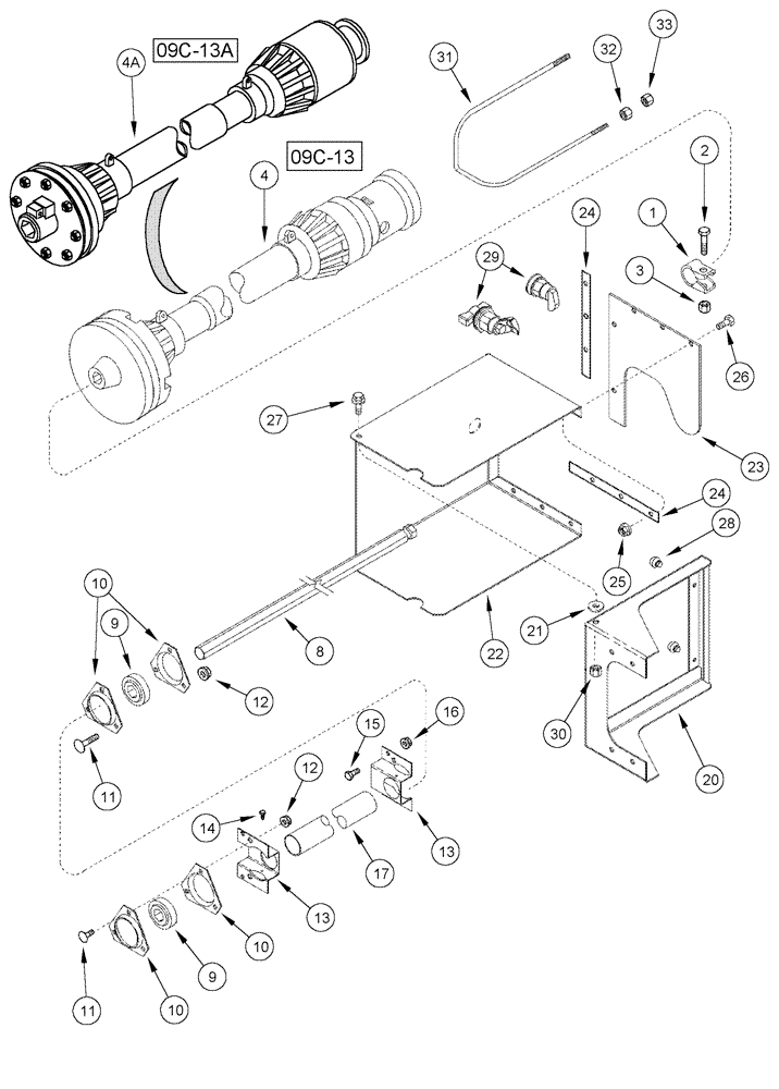 Схема запчастей Case IH 1010 - (09C-10) - AUGER JACKSHAFT DRIVE 22.5 AND 25.0 FOOT HEADER (09) - CHASSIS/ATTACHMENTS