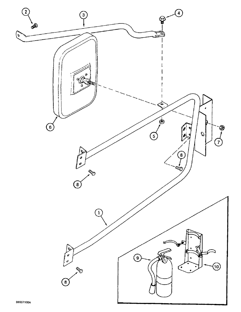 Схема запчастей Case IH 1666 - (9G-50) - REAR VIEW MIRROR, LEFT-HAND, FIRE EXTINGUISHER (10) - CAB & AIR CONDITIONING