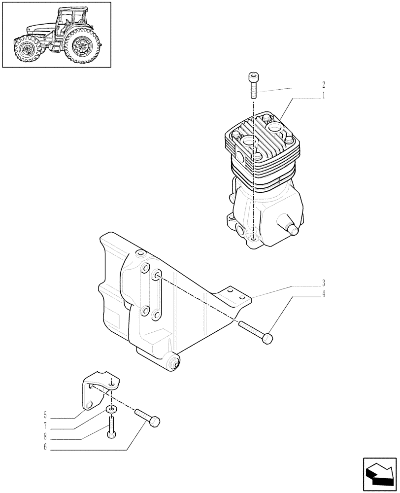 Схема запчастей Case IH JX1090U - (1.68.6[03]) - (VAR.385) TRAILER ARI BRAKE GERMANY / AUSTRIA - COMPRESSOR AND SUPPORT - C5905 (05) - REAR AXLE