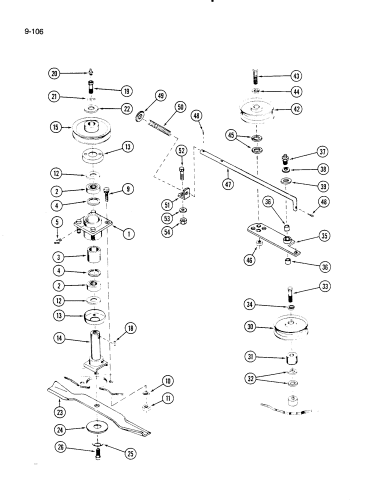 Схема запчастей Case IH 60FMS - (9-106) - PULLEYS, BLADE AND SPINDLE, 60FMS MOWER (03) - CHASSIS/MOUNTED EQUIPMENT