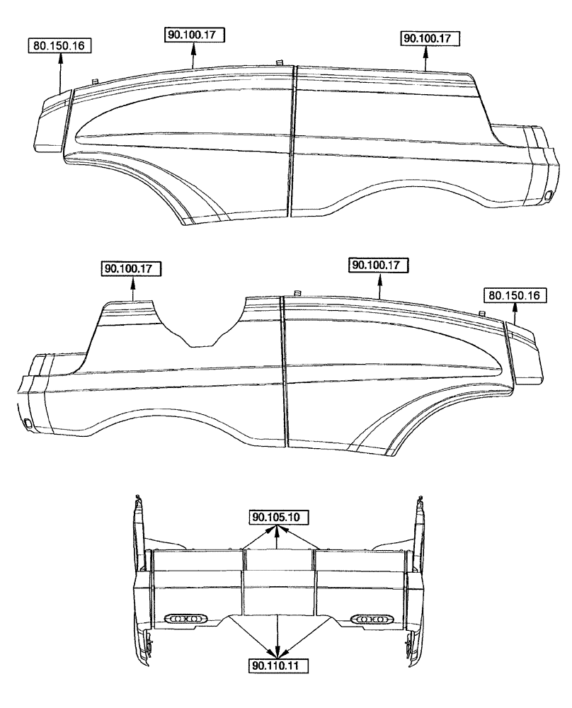 Схема запчастей Case IH 8120 - (90.000.00[03]) - SECTION INDEX - BODY PANELS (90) - PLATFORM, CAB, BODYWORK AND DECALS