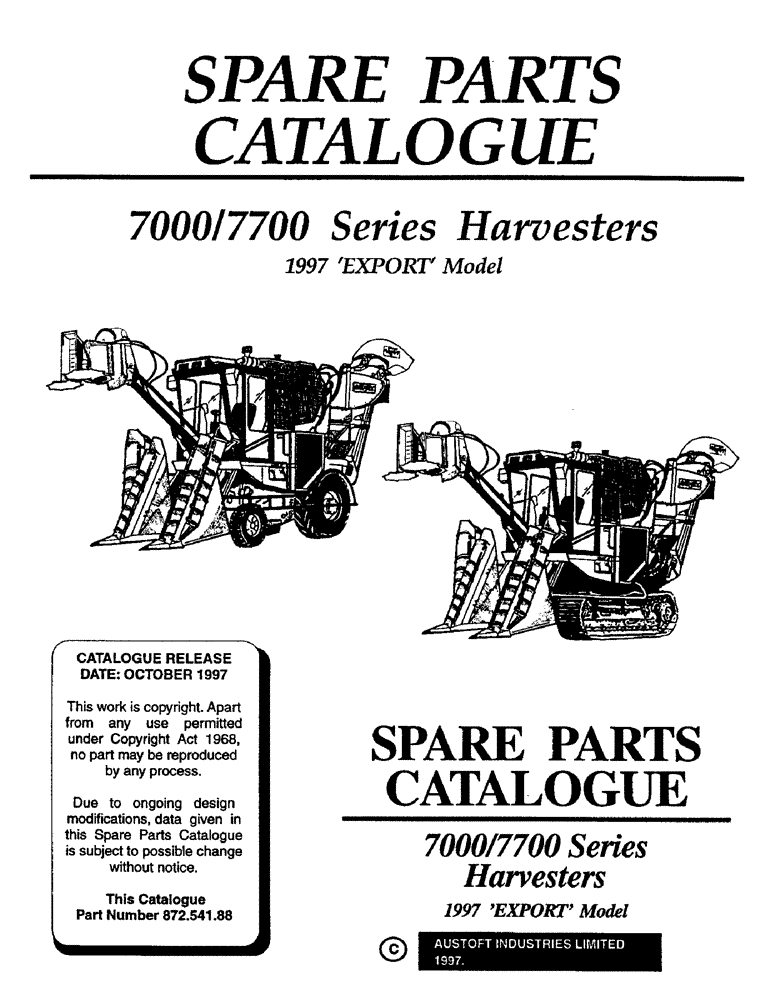 Схема запчастей Case IH 7700 - (00-A) - SPARE PARTS CATALOGUE (00) - GENERAL