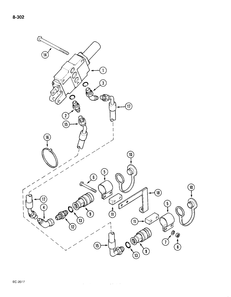 Схема запчастей Case IH 385 - (8-302) - AUXILIARY VALVES COUPLINGS AND PIPES, WITHOUT CAB, 3RD BANK, PIN 18001 AND AFTER (08) - HYDRAULICS