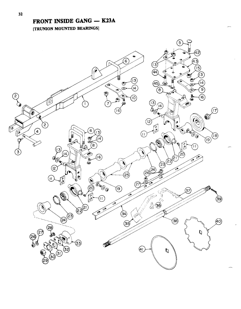 Схема запчастей Case IH K23A - (32) - FRONT INSIDE GANG, TRUNION MOUNTED BEARINGS 