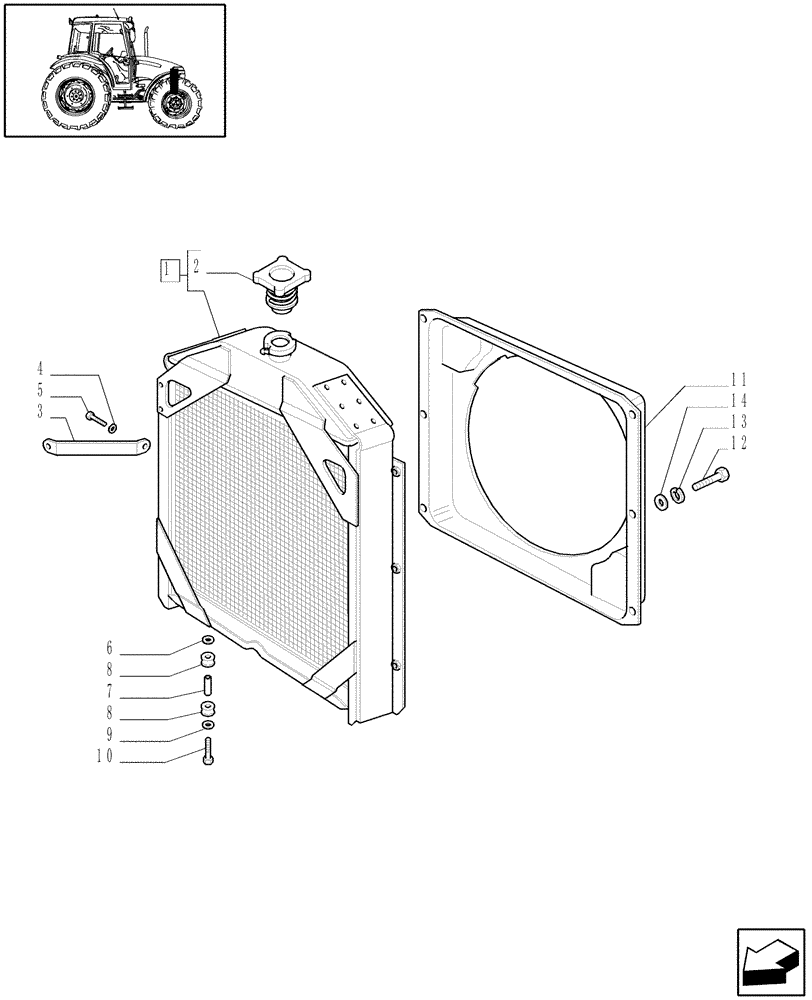 Схема запчастей Case IH JX60 - (1.17.0[01]) - RADIATOR - CAP AND BRACKET (02) - ENGINE EQUIPMENT