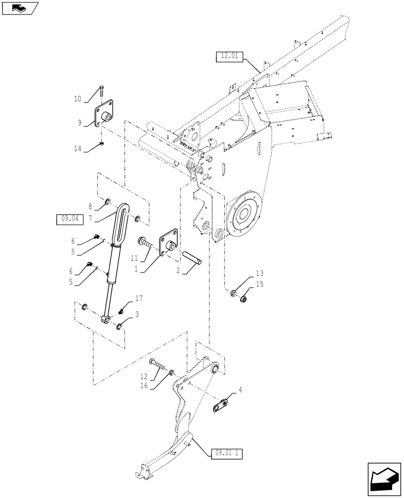 Схема запчастей Case IH WD2303 - (09.03[2]) - CUT HEIGHT, DRAPER LINKAGE (09) - HEADER LIFT LINKAGE