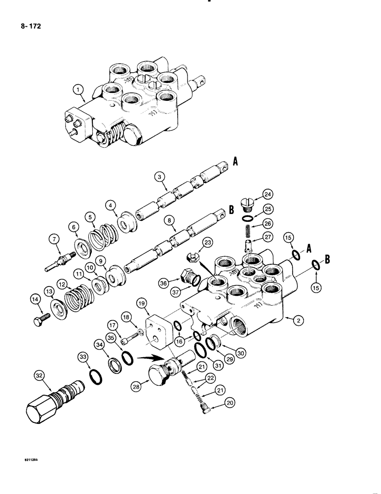 Схема запчастей Case IH 1835B - (8-172) - LOADER CONTROL VALVE (08) - HYDRAULICS