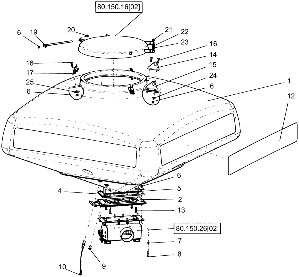 Схема запчастей Case IH 1250 - (80.150.18[02]) - BULK FILL - 50 BUSHEL SEED TANK - 12 ROW AND 16 ROW LH SHOWN ASN Y9S007001 (80) - CROP STORAGE/UNLOADING