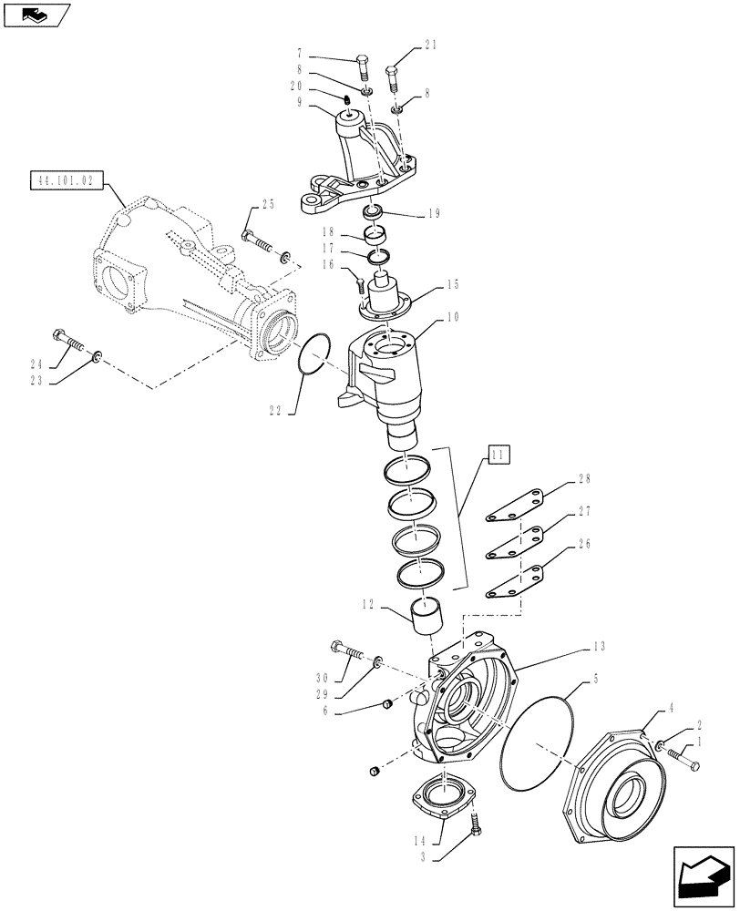 Схема запчастей Case IH FARMALL 40B - (25.108.AS[01]) - LH FRONT AXLE (25) - FRONT AXLE SYSTEM