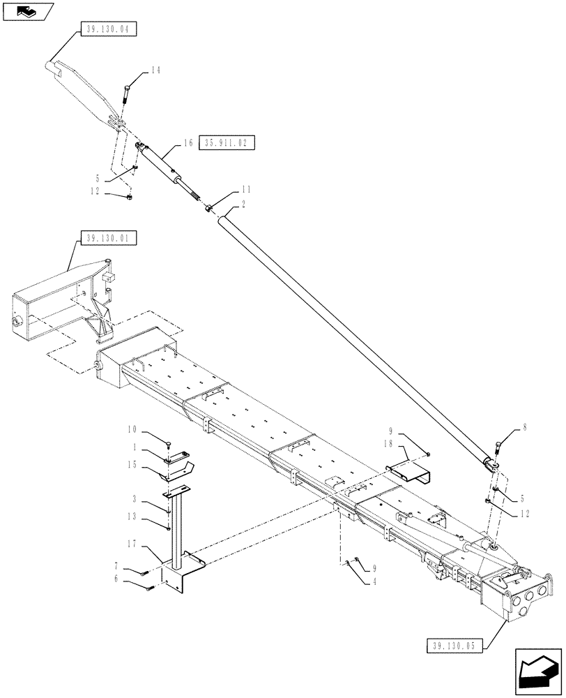 Схема запчастей Case IH 810 - (39.130.06) - 60 BOOM, LH, INNER, 2-1/2" TUBES, BOOM LEVEL AND OUTER BOOM CRADLE (39) - FRAMES AND BALLASTING