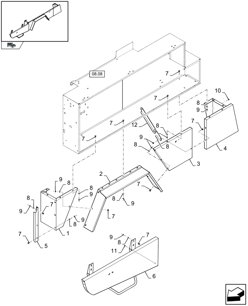 Схема запчастей Case IH LB333P - (08.09[01]) - LOWER SHIELDS, SINGLE AXLE, LH (08) - SHEET METAL/DECALS