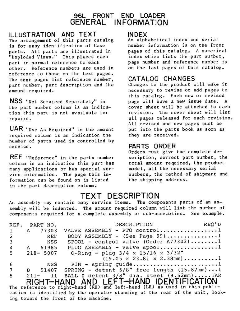 Схема запчастей Case IH 96L - (01A) - 96L FRONT END LOADER, GENERAL INFORMATION (00) - GENERAL & PICTORIAL INDEX