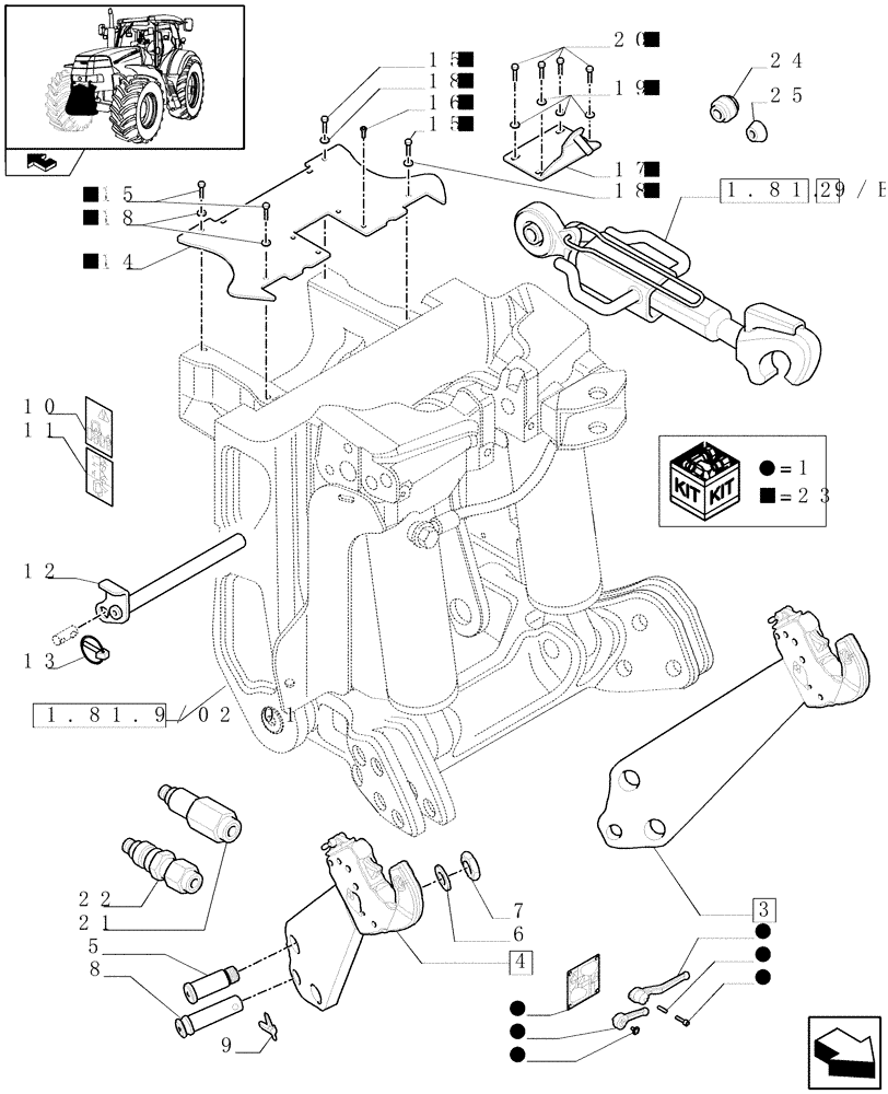 Схема запчастей Case IH PUMA 165 - (1.81.9/02[04]) - (VAR.090) FRONT HPL FOR MID MOUNT REMOTES LESS PTO, WITH AUX. COUPLERS - LINK AND ARMS - C6726 (07) - HYDRAULIC SYSTEM