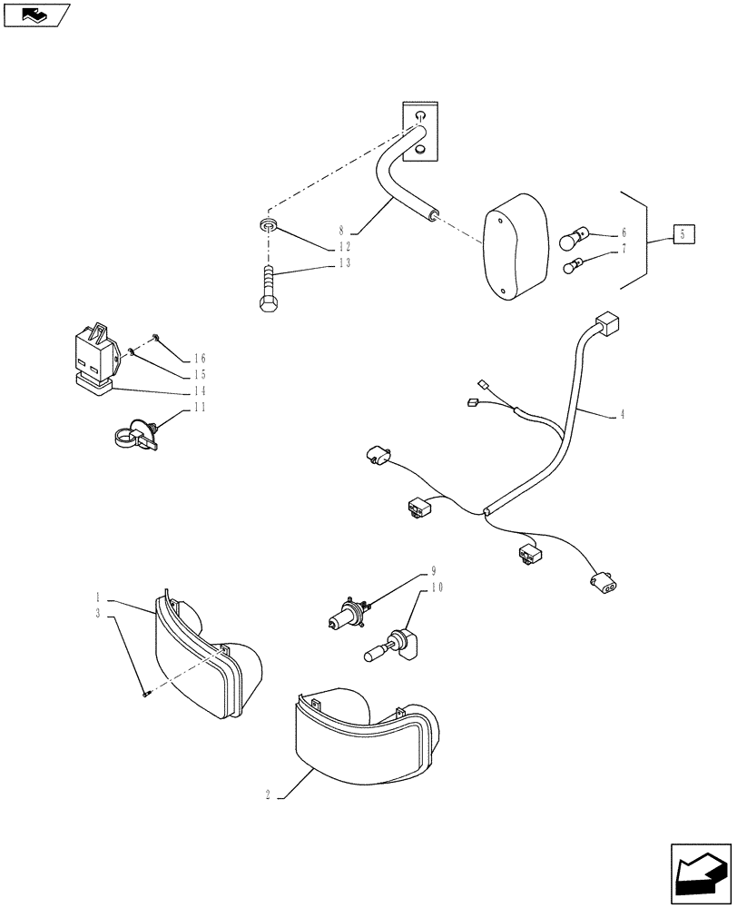 Схема запчастей Case IH PUMA 145 - (55.404.01) - VAR - 743726, 330007, 335007, 330698, 390698 - FRONT HEADLAMPS (55) - ELECTRICAL SYSTEMS