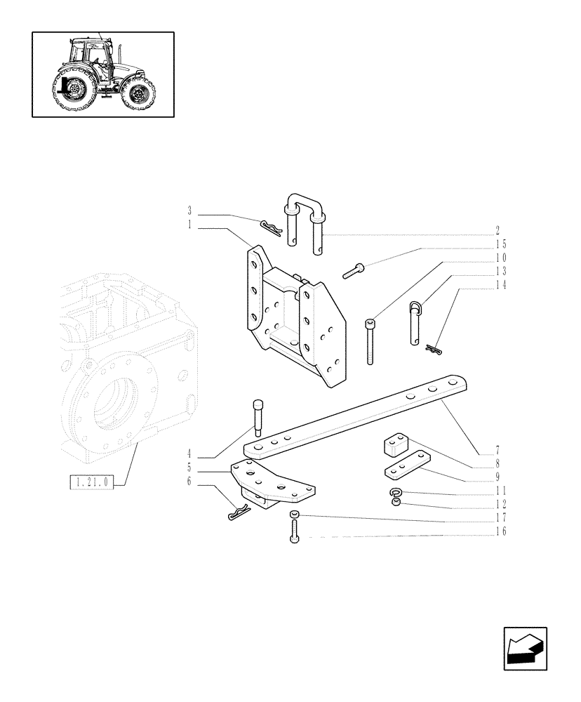 Схема запчастей Case IH JX60 - (1.89.0/02) - (VAR.912) DRAWBAR AND SUPPORT WITH PIN (HOLE DIAMETER 33 MM) (09) - IMPLEMENT LIFT