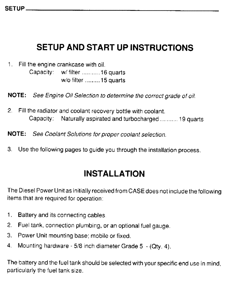 Схема запчастей Case IH 4390 - (047) - SETUP, SETUP AND START UP IINSTRUCTIONS, INSTALLATION 