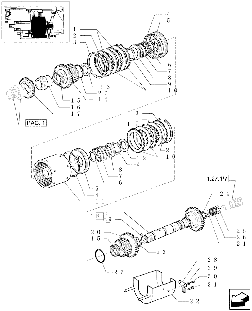 Схема запчастей Case IH JX1100U - (1.27.3/03[02]) - (VAR.748) 24+12 40KM/H, HI-LO SYNCHRONIZED REVERSER, HYDRAULIC P.T.O., DRIVEN SHAFT (03) - TRANSMISSION