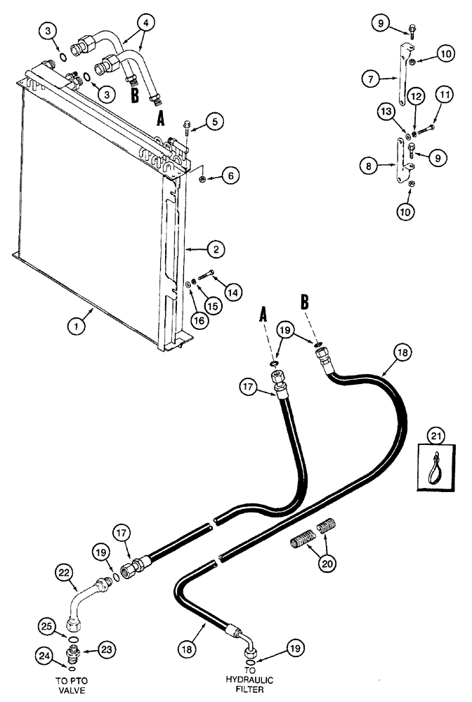 Схема запчастей Case IH 7250 - (5-016) - HYDRAULIC OIL COOLER, TRACTOR PIN JJA0064978 AND AFTER (05) - STEERING