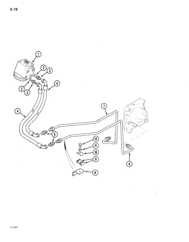Схема запчастей Case IH 895 - (5-18) - POWER STEERING TUBES, REAR, TWO WHEEL DRIVE TRACTORS WITH CAB, WITHOUT TWO SPEED POWER SHIFT (05) - STEERING
