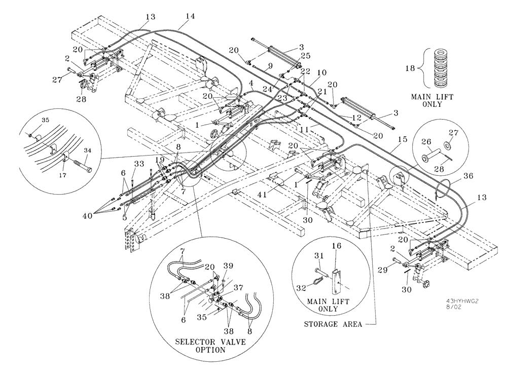 Схема запчастей Case IH 4300 - (35.100.02) - 4300 HYDRAULICS WITH HYDRAULIC GAUGE WHEELS (08) - HYDRAULICS