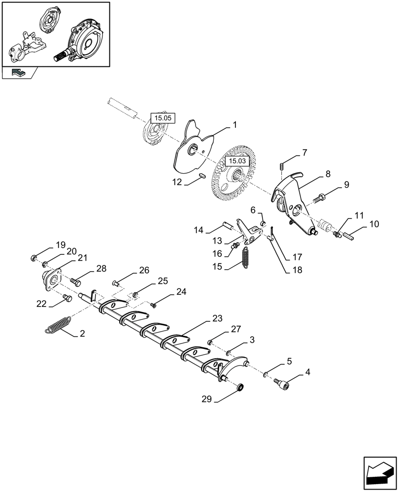 Схема запчастей Case IH LBX332R - (15.04[01]) - KNOTTER TRIP MECHANISM AND TUCKER ARM (15) - KNOTTER /WRAPPER