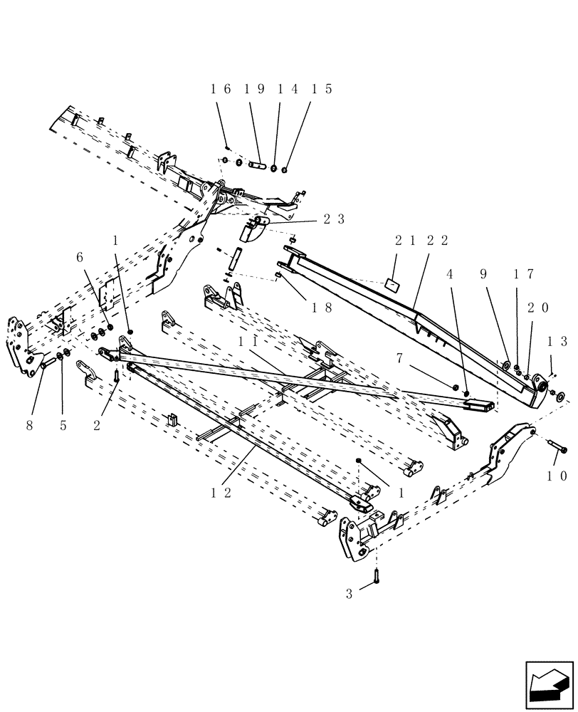 Схема запчастей Case IH ATX400 - (1.270.1) - 12 THREE SECTION OUTER WING BRACING AND ROCKSHAFT - 39 MODEL SHOWN (12) - FRAME