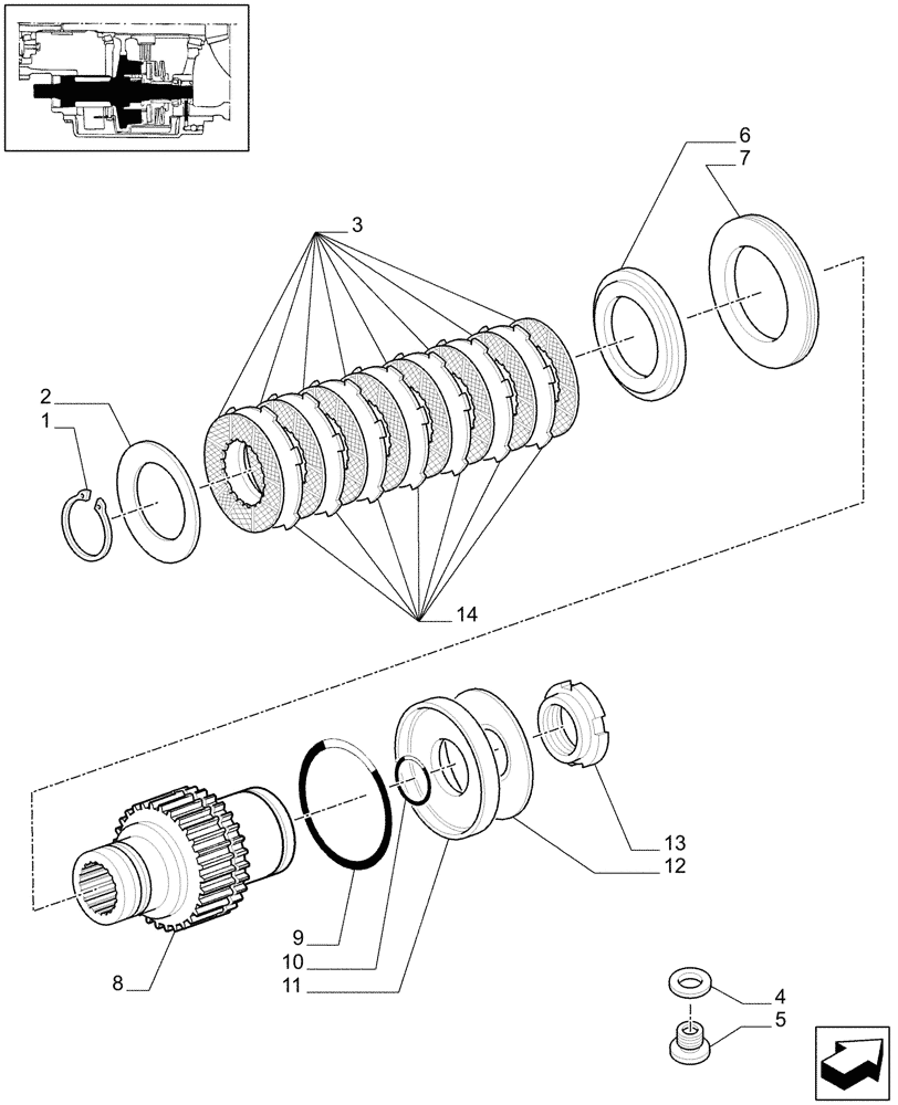 Схема запчастей Case IH MAXXUM 140 - (1.33.3/01) - 4WD ENGAGEMENT CLUTCH CONTROL - SPLINED HUB AND DISKS (04) - FRONT AXLE & STEERING