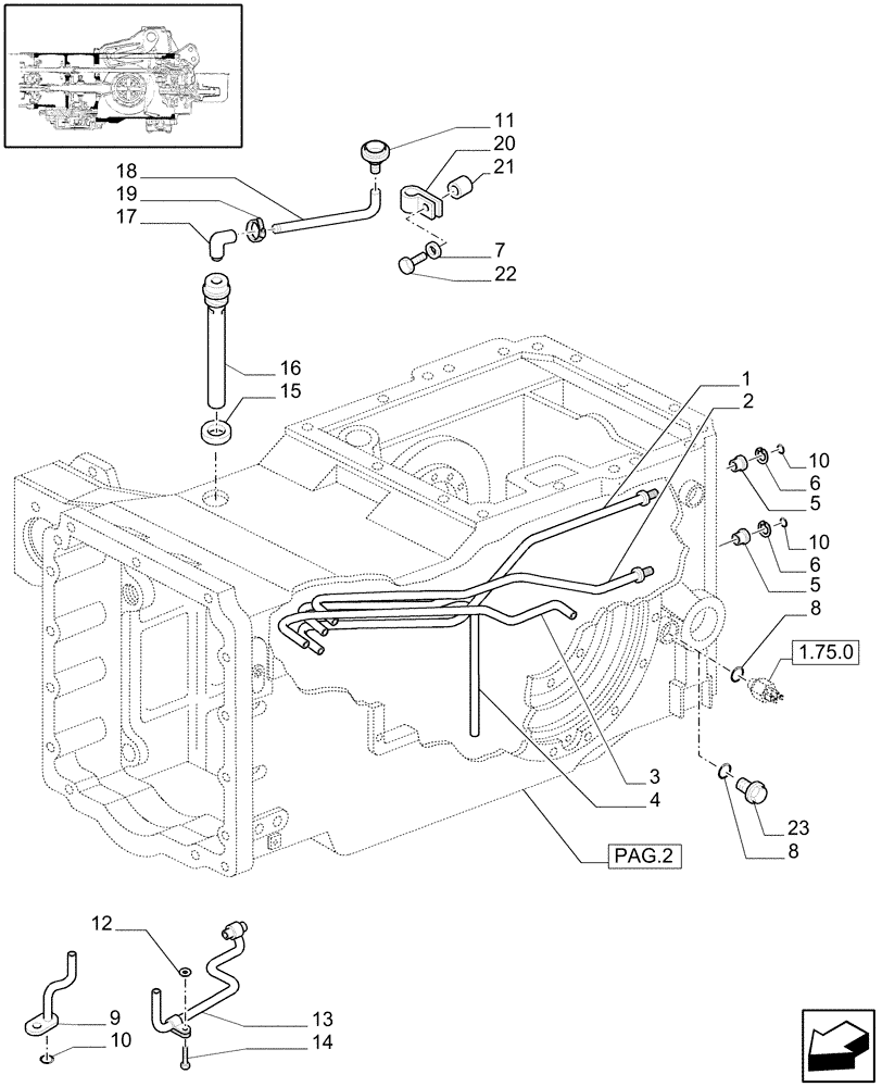Схема запчастей Case IH MAXXUM 110 - (1.21.0[03]) - TRANSMISSION 12X12 (40 KM/H) - REAR AXLE HOUSING, INNER PIPES AND BREATHERS (03) - TRANSMISSION