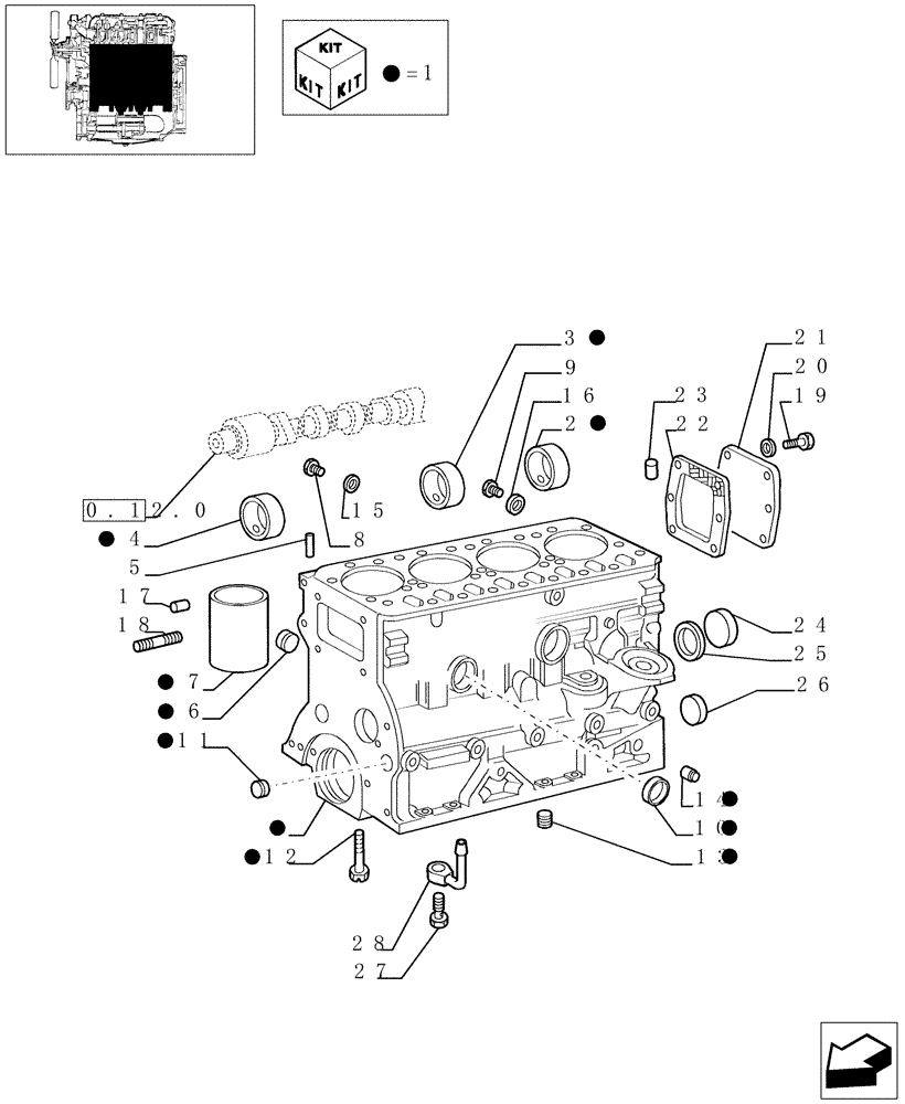Схема запчастей Case IH JX95 - (0.04.0/04[01]) - CRANKCASE AND CYLINDERS (BEFORE S/N 13286) (01) - ENGINE