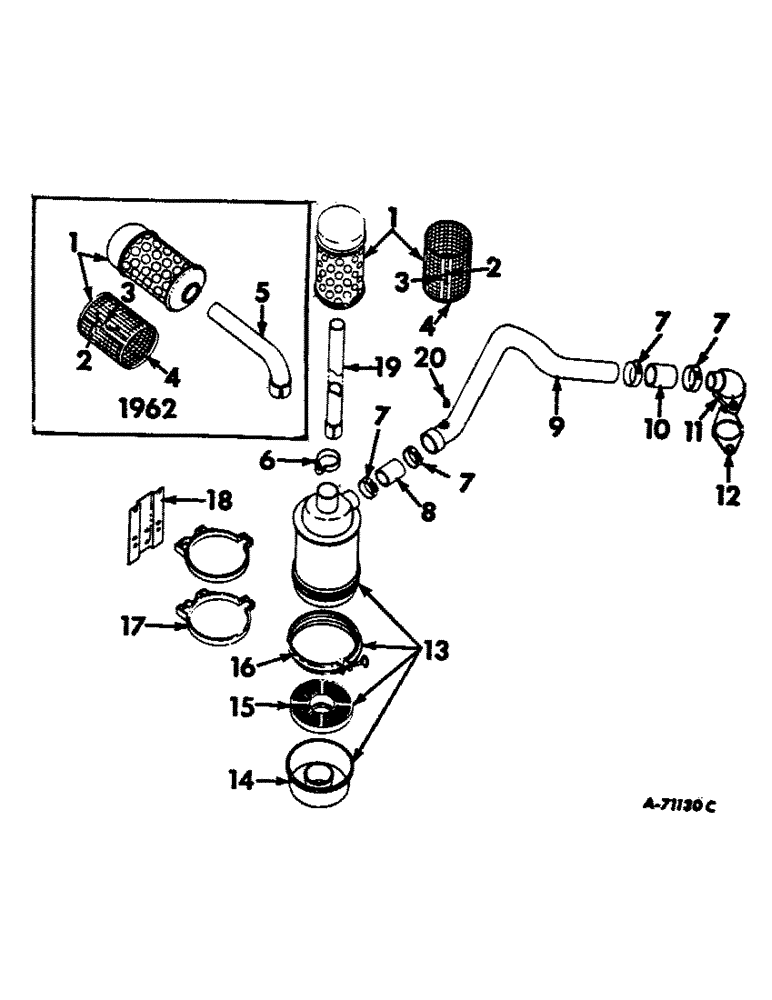 Схема запчастей Case IH 403 - (212) - AIR CLEANER AND CONNECTIONS, COMBINE S/N 805 AND BELOW, D-301 ENGINE (10) - ENGINE