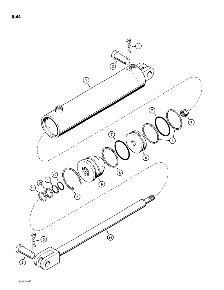 Схема запчастей Case IH 780 - (8-44) - TRANSPORT LIFT CYLINDER, 548004R92, WELDED TYPE, 4 INCH ID (08) - HYDRAULICS