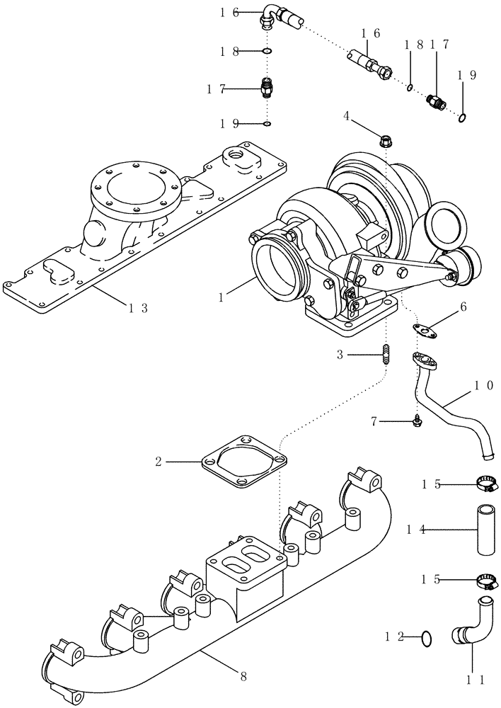 Схема запчастей Case IH PX190 - (02-10) - TURBOCHARGER SYSTEM (02) - ENGINE